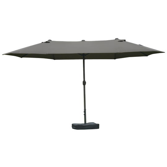 Outsunny Umbrelă de grădină exterioară, umbrelă dublă rectangulară 4,6L x 2,7l x 2,4H m cu deschidere și închidere cu manivelă, saci de greutate și bază incluse, pentru balcon, piscină, gri | Aosom Romania
