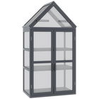 Seră mini Outsunny cu 3 nivele, sere pentru plante cu acoperiș rabatabil, uși duble din lemn, policarbonat rezistent la intemperii, natural, 70,5 x 42 x 132 cm | Aosom Romania