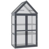 Seră mini Outsunny cu 3 nivele, sere pentru plante cu acoperiș rabatabil, uși duble din lemn, policarbonat rezistent la intemperii, natural, 70,5 x 42 x 132 cm | Aosom Romania