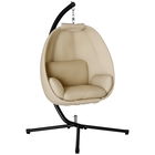 Outsunny Fotoliu suspendat, Scaun leagăn în formă de ou cu pernă moale, potrivit pentru interior și exterior, 125L x 95L x 170Î cm, Khaki | Aosom Romania