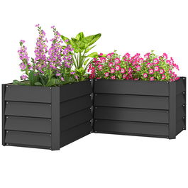 Outsunny Carré potager de jardin jardinière d'angle en L fară fund - 115 x 115 x 44 cm oțel galvanizat gri închis | Aosom Romania