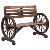 Outsunny Banc de grădină cu design de roată de căruț, pentru 2 persoane, lemn natural, maro închis, 105,5 x 56 x 79cm | Aosom Romania