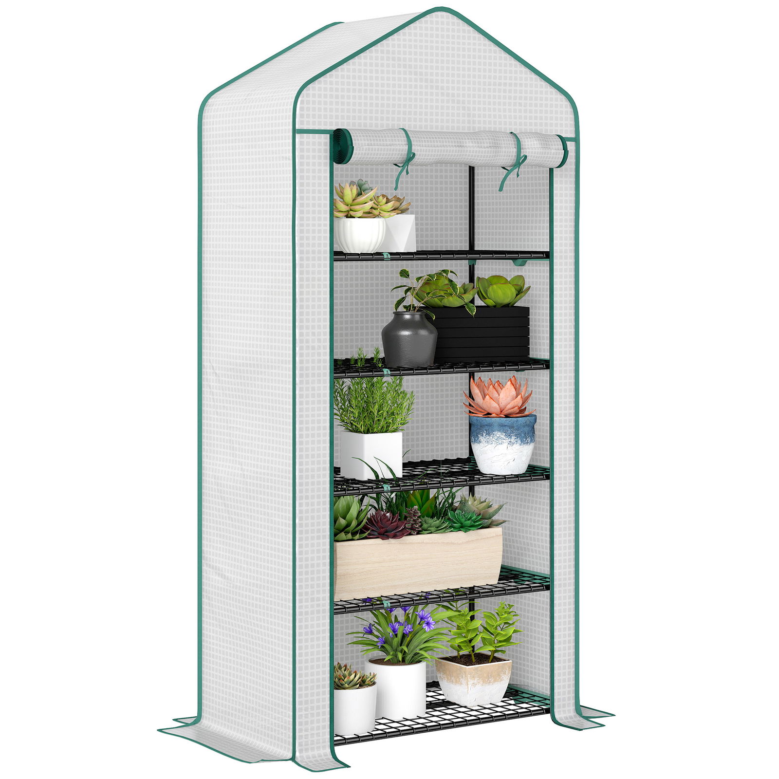 Outsunny Seră de grădină Seră 5 nivele cu o ușă rulantă, Foliu din PE Rezistent întărit dim. 90L x 49l x 193H cm | Aosom Romania