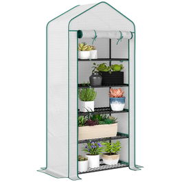 Outsunny Seră de grădină Seră 5 nivele cu o ușă rulantă, Foliu din PE Rezistent întărit dim. 90L x 49l x 193H cm | Aosom Romania