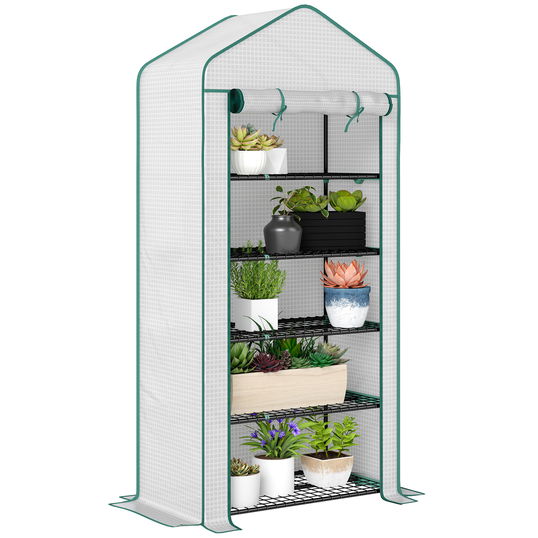 Outsunny Seră de grădină Seră 5 nivele cu o ușă rulantă, Foliu din PE Rezistent întărit dim. 90L x 49l x 193H cm | Aosom Romania