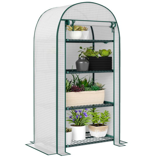 Outsunny Seră de grădină seră de balcon rezistentă la UV ușă rolo 4 rafturi acoperiș PE 80 x 50 x 160 cm alb | Aosom Romania
