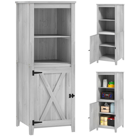 Outsunny Căsuță de unelte cu ușă de grajd, rafturi reglabile, design subțire, lemn de brad, Gri deschis | Aosom Romania