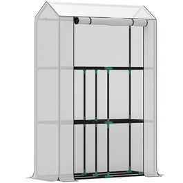 Outsunny Solar cu Raft 3 Nivele, Carcasă Plastic rezistentă la UV, Ușă cu fermoar, 100 x 40 x 150 cm, Alb | Aosom Romania