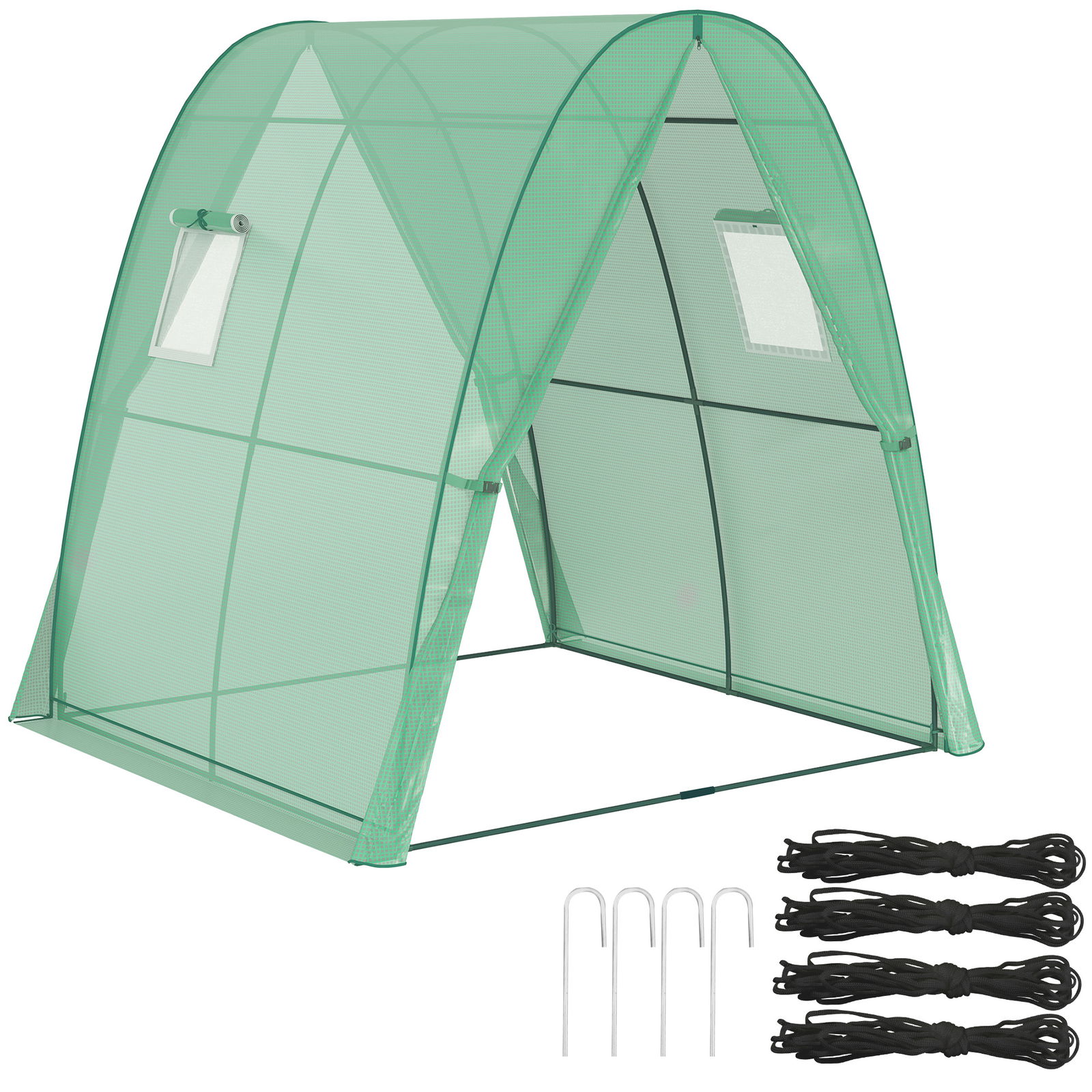 Outsunny Sera cu Arc, Saci de nisip și Acoperiș din Plastic, 2 Uși Glisante, Ferestre din Plasă, portabil, 1,8 x 1,8 x 2 m, Verde | Aosom Romania