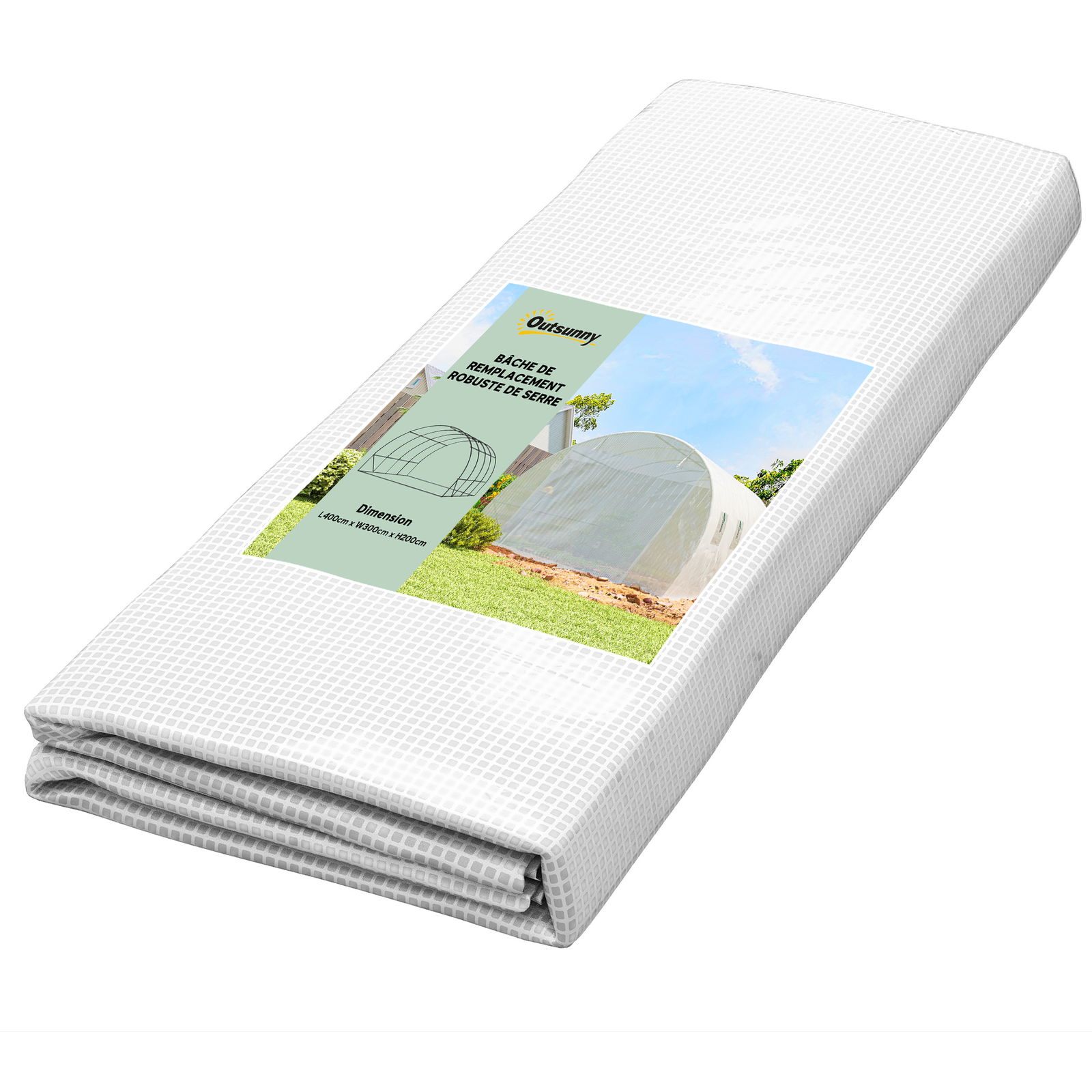Outsunny Folie de schimb seră tunnel 12 m² 4 x 3 x 2 m PE anti-UV impermeabilă 8 ferestre + ușă înfășurabilă cu fermoar alb | Aosom Romania