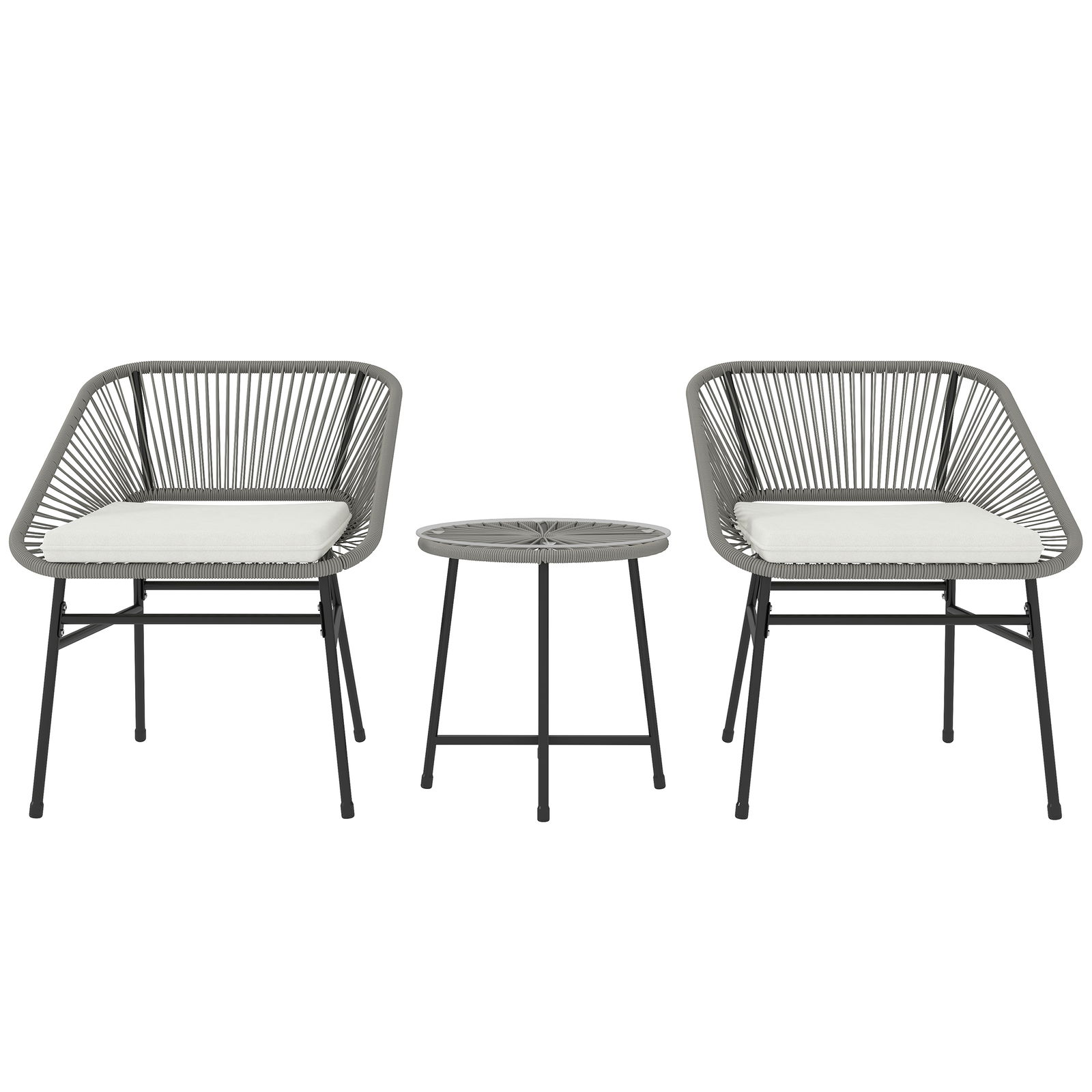 Outsunny Set de mobilier de exterior cu 3 piese, 1 masă, 2 scaune, Împletitură de ratan, Cadru din oțel, Masă de cafea cu blat de sticlă, Gri închis | Aosom Romania
