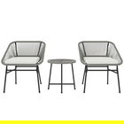 Outsunny Set de mobilier de exterior cu 3 piese, 1 masă, 2 scaune, Împletitură de ratan, Cadru din oțel, Masă de cafea cu blat de sticlă, Gri închis | Aosom Romania