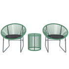 Outsunny Set de mobilier de exterior cu 3 piese, 1 masă, 2 scaune, placă de masă din sticlă, poliratan plastic înfășurat în cadre de oțel, perne moi, Verde | Aosom Romania