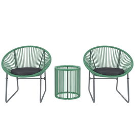 Outsunny Set de mobilier de exterior cu 3 piese, 1 masă, 2 scaune, placă de masă din sticlă, poliratan plastic înfășurat în cadre de oțel, perne moi, Verde | Aosom Romania