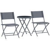 Outsunny Set de bistrou 3 piese pliabil din metal, 2 scaune și 1 masă rotundă, set de grădină exterior pentru 2 persoane, gri | Aosom Romania
