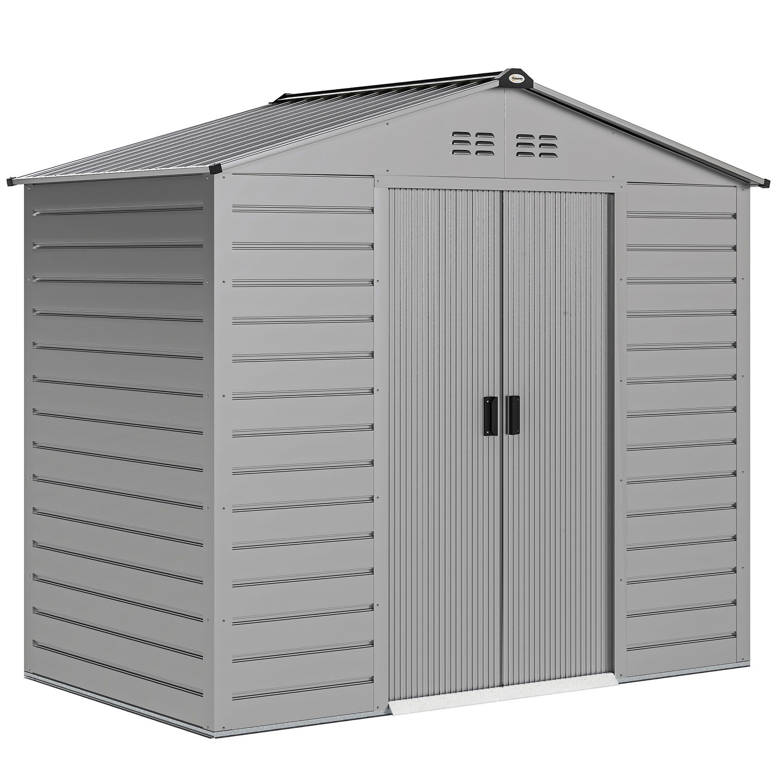 Outsunny Depozit pentru unelte de 2,43 ㎡, 213 x 131 x 192 cm, cu acoperiș în două ape, ușă glisantă blocabilă, rezistent la intemperii, Gri | Aosom Romania