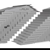 Outsunny Depozit pentru unelte de 2,43 ㎡, 213 x 131 x 192 cm, cu acoperiș în două ape, ușă glisantă blocabilă, rezistent la intemperii, Gri | Aosom Romania
