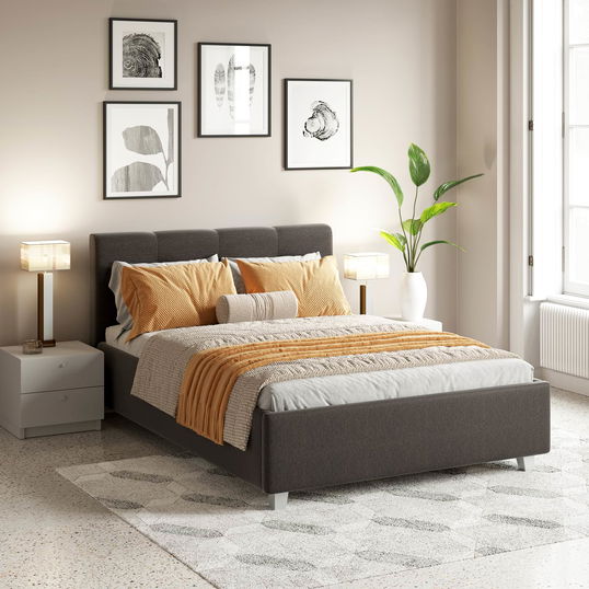 Oferta Pat tapitat ARISA, 180x200, suport saltea, stofa Gri Inchis cu saltea inclusa