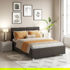 Oferta Pat tapitat ARISA, 140x200, suport saltea, stofa Gri Inchis cu saltea inclusa