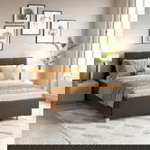 Oferta Pat tapitat ARISA, 140x200, suport saltea, stofa Gri Inchis cu saltea inclusa