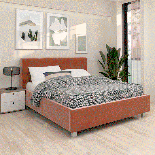 Oferta Pat tapitat ARISA, 160x200, suport saltea, catifea Roz cu saltea inclusa