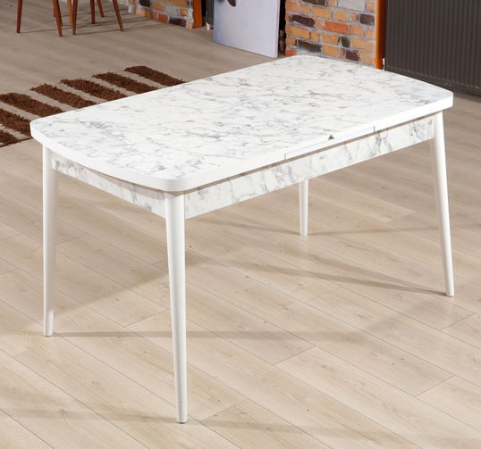 Masa de sufragerie extensibila, Beckley, Carrara, 132x79x76.5 cm, Alb/Gri