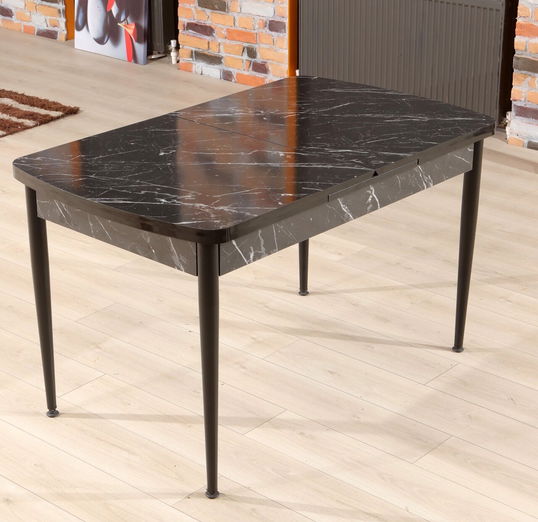 Masa de sufragerie extensibila, Beckley, Trend Bendır, 132x79x76.5 cm, Alb/Negru