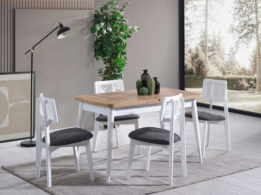 Set masă și scaune extensibile (4 bucăți), Fairfax, Milla, Alb / Natural
