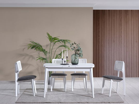 Set masă și scaune extensibile (4 bucăți), Fairfax, Milla, Alb