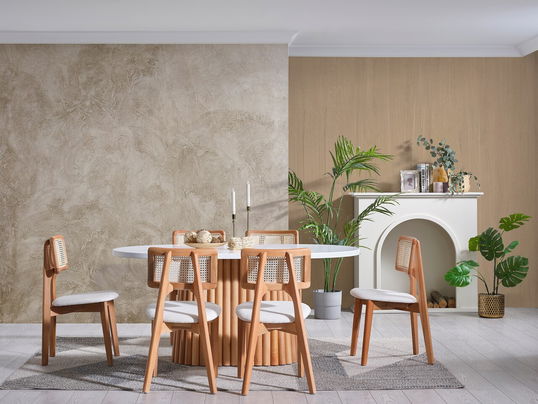 Set masă și scaune (6 piese), Fairfax, Pera, Alb / Natural