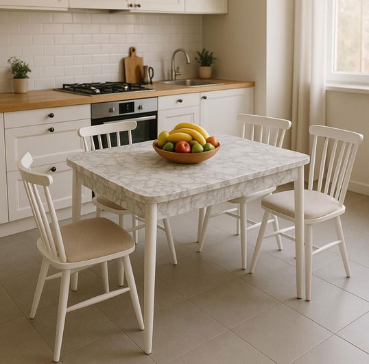Set masă și scaune extensibile (5 bucăți), Fairfax, Lidya, Alb