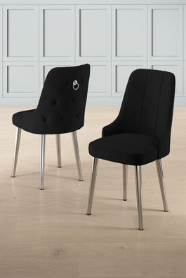 Set scaune (6 bucăți), Charlotte, Newa, Negru / Crom