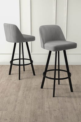 Set scaun de bar (6 bucăți), Charlotte, Atex, Gri/Negru