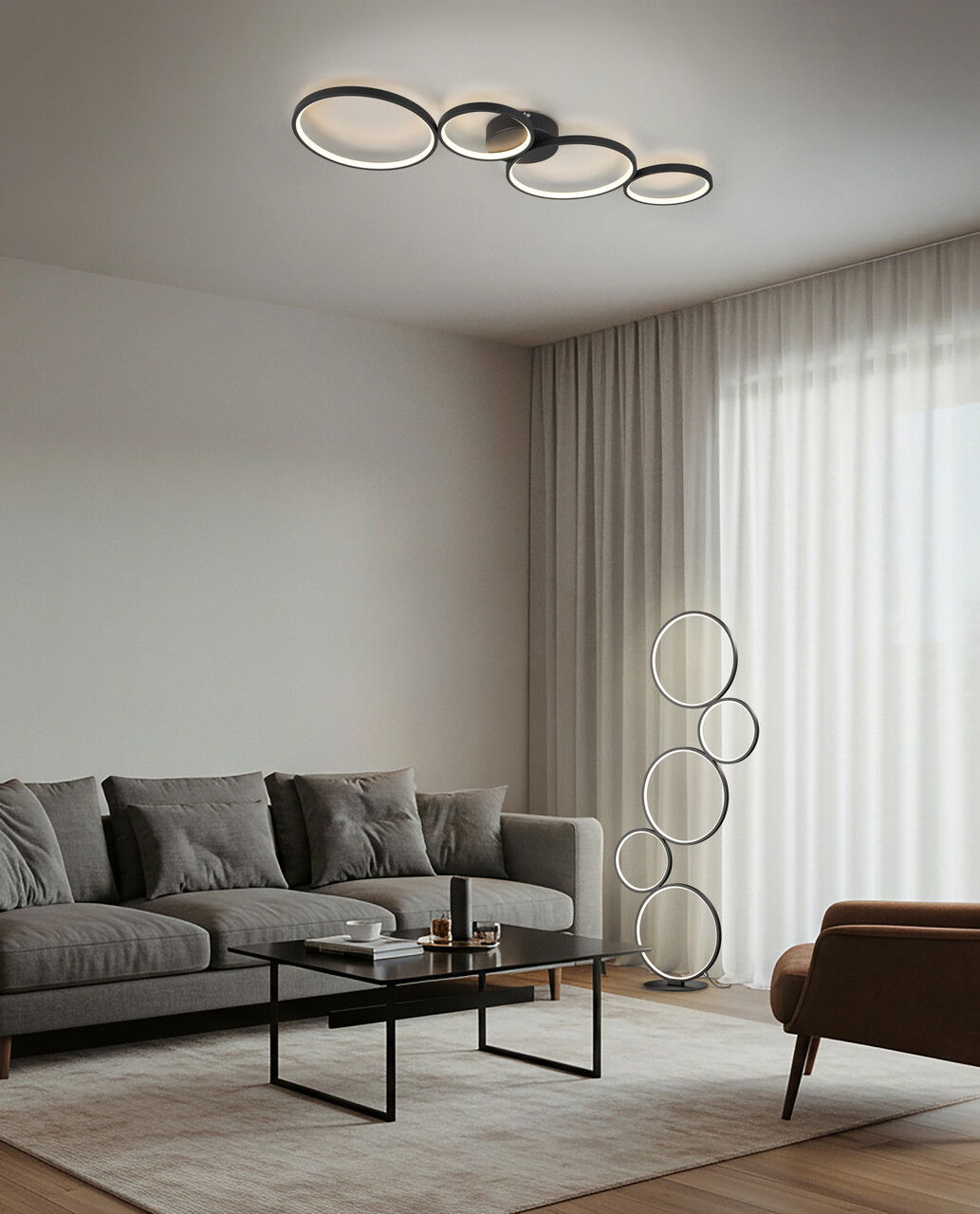 Lampadar Rondo, TRIO, 47x20x115 cm, 36W, 1x SMD, metal, negru mat