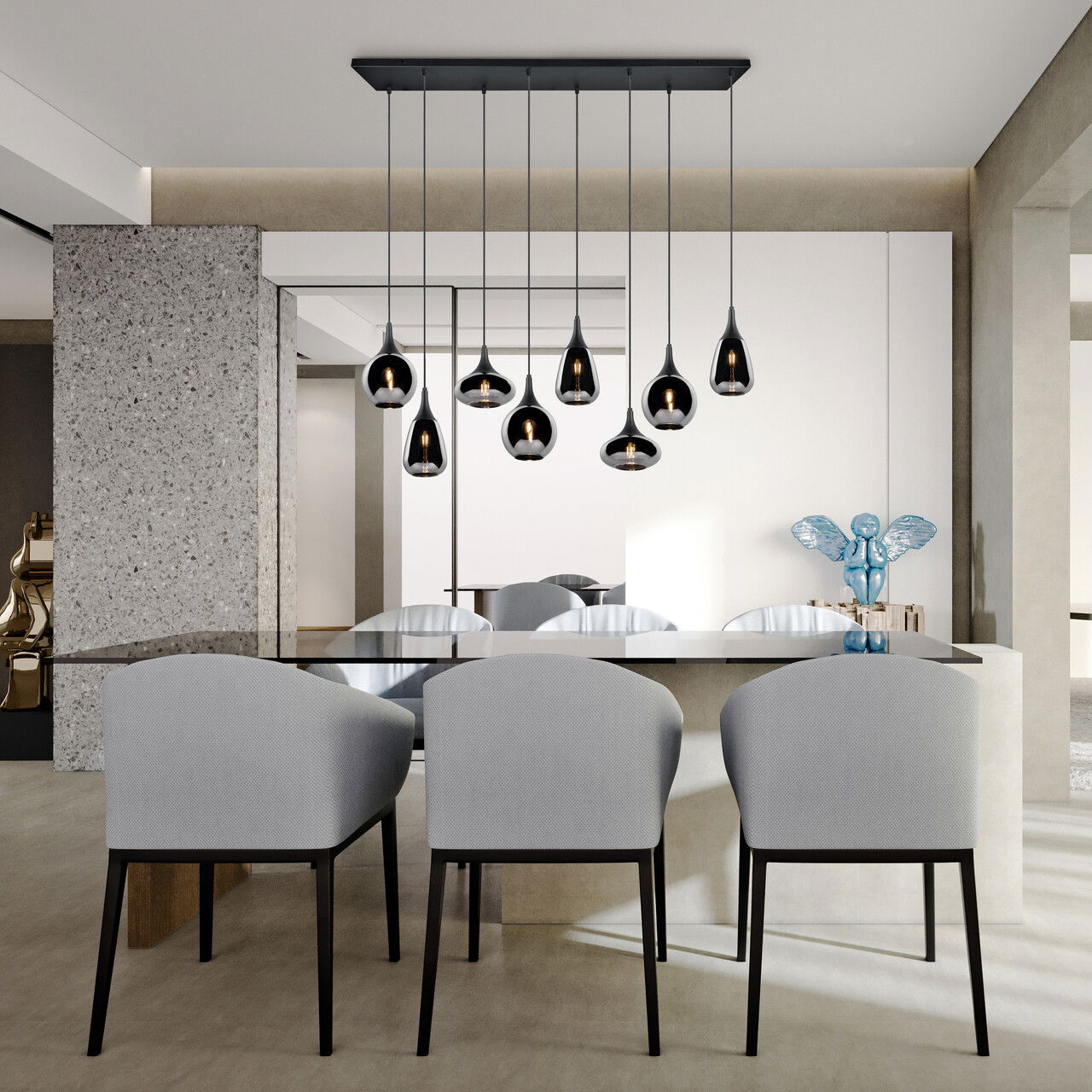 Lustra Lumina, TRIO, 115x20x150 cm, 40W, 8x E14, metal, negru mat/argintiu