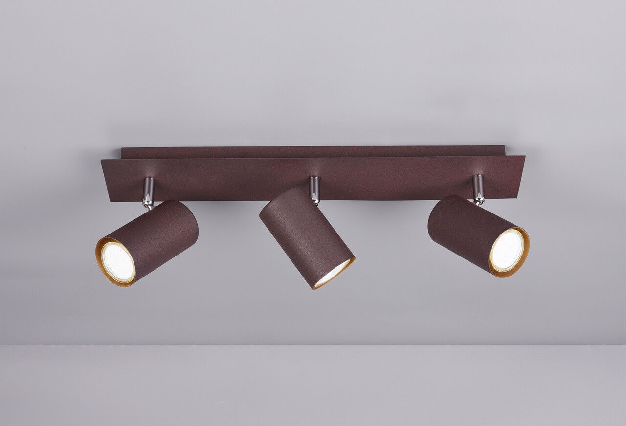 Plafoniera Marley, TRIO, 48x9x15 cm, 35W, 3x GU10, metal, maro