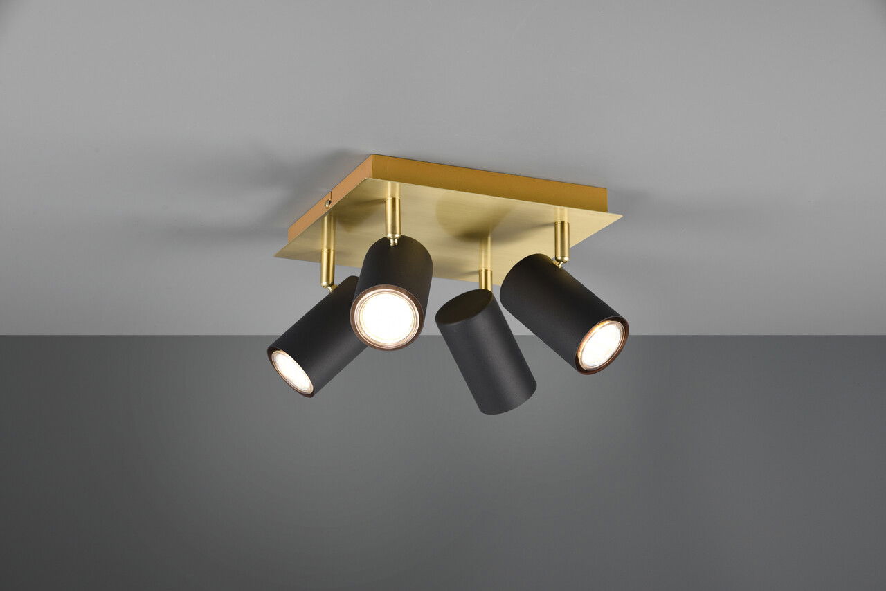 Plafoniera Marley, TRIO, 24x24x15 cm, 35W, 4x GU10, metal, negru/auriu