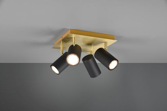 Plafoniera Marley, TRIO, 24x24x15 cm, 35W, 4x GU10, metal, negru/auriu