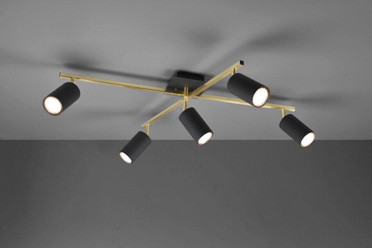Plafoniera Marley, TRIO, 77.4x57.4x22.4 cm, 35W, 5x GU10, metal, negru/auriu