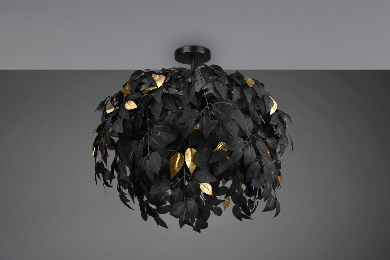 Plafoniera Leavy, RL, 70x73 cm, 28W, 3x E14, metal, negru mat/auriu