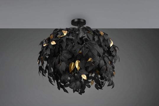Plafoniera Leavy, RL, 70x73 cm, 28W, 3x E14, metal, negru mat/auriu
