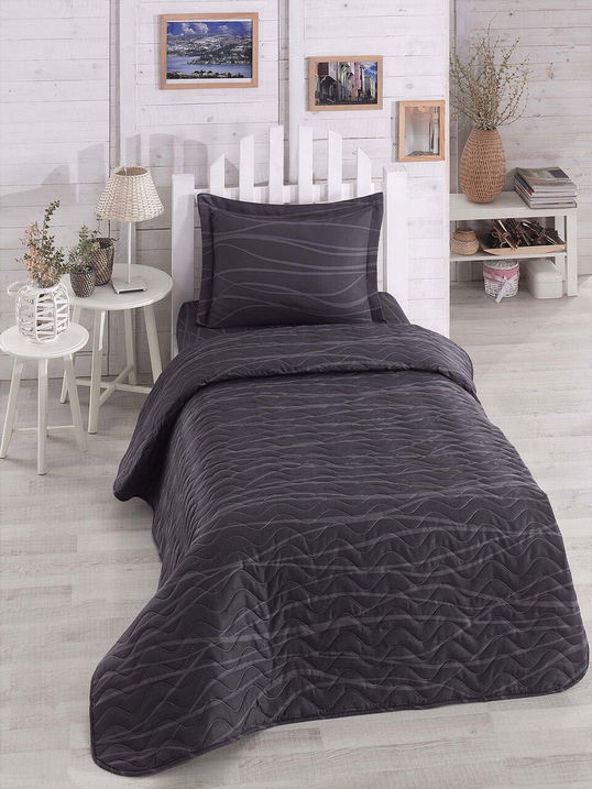 Set cuvertura matlasata Single 160x220 cm, 2 piese, Verda - Grey, EnLora Home, 65% bumbac/35% poliester