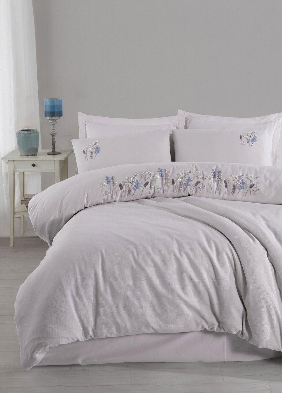 Lenjerie de pat dubla, Nilda - Light Grey, Şaheser, Bumbac