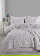 Lenjerie de pat dubla, Nilda - Light Grey, Şaheser, Bumbac