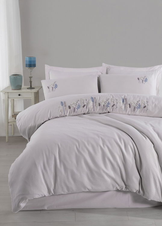 Lenjerie de pat dubla, Nilda - Light Grey, Şaheser, Bumbac