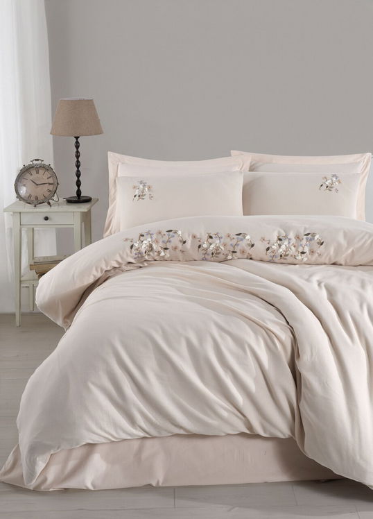 Lenjerie de pat dubla, Zenda - Beige, Şaheser, Bumbac