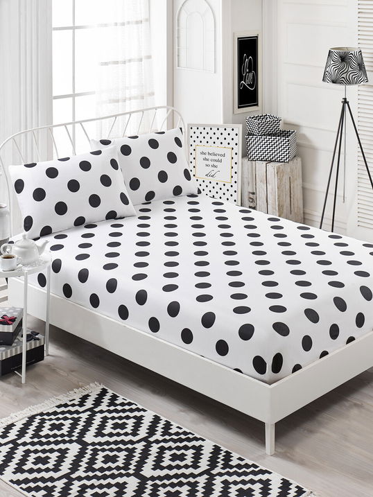 Set de pat dublu (cearceaf cu elastic si perne) 3 piese, Point, Eponj Home, 65% bumbac/35% poliester