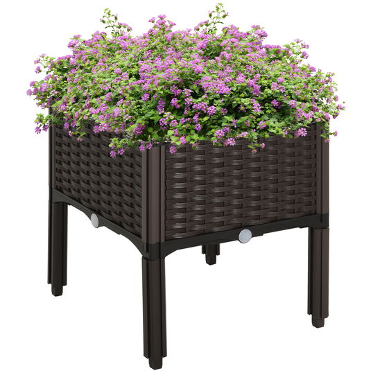 Outsunny Jardinieră înaltă, Jardiniere cu găuri de scurgere, Jardiniere cu aspect de rățușcă din plastic, Maro, 40 x 40 x 44 cm | Aosom Romania