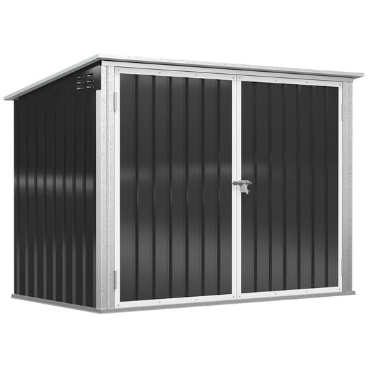 Outsunny Depozit pentru Coșuri de Gunoi Caseta pentru Gunoi Depozit pentru 2 Coșuri de Gunoi Oțel 178,5 x 104,5 x 128,5/113 cm Negru | Aosom Romania