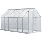 Outsunny Seră de Grădină din Policarbonat 7,1 m² dim. 1,9L x 3,75l x 1,99 m cu Fundație, Fereastră de Ventilație Reglabilă, Ușă Glisantă - Argintiu și Transparent | Aosom Romania